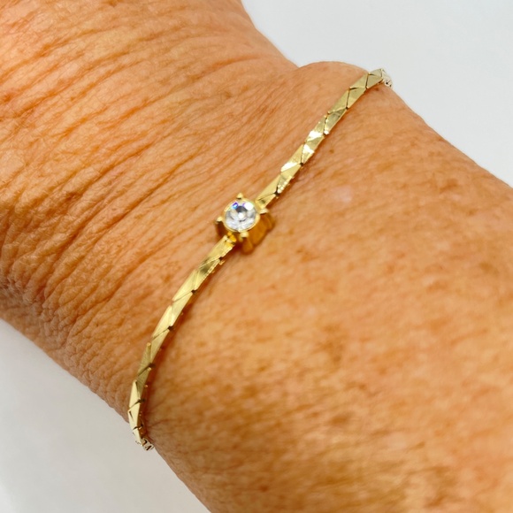 Christian Dior Signed Gold Plate Single Rhinestone Bracelet 7" - Picture 10 of 11